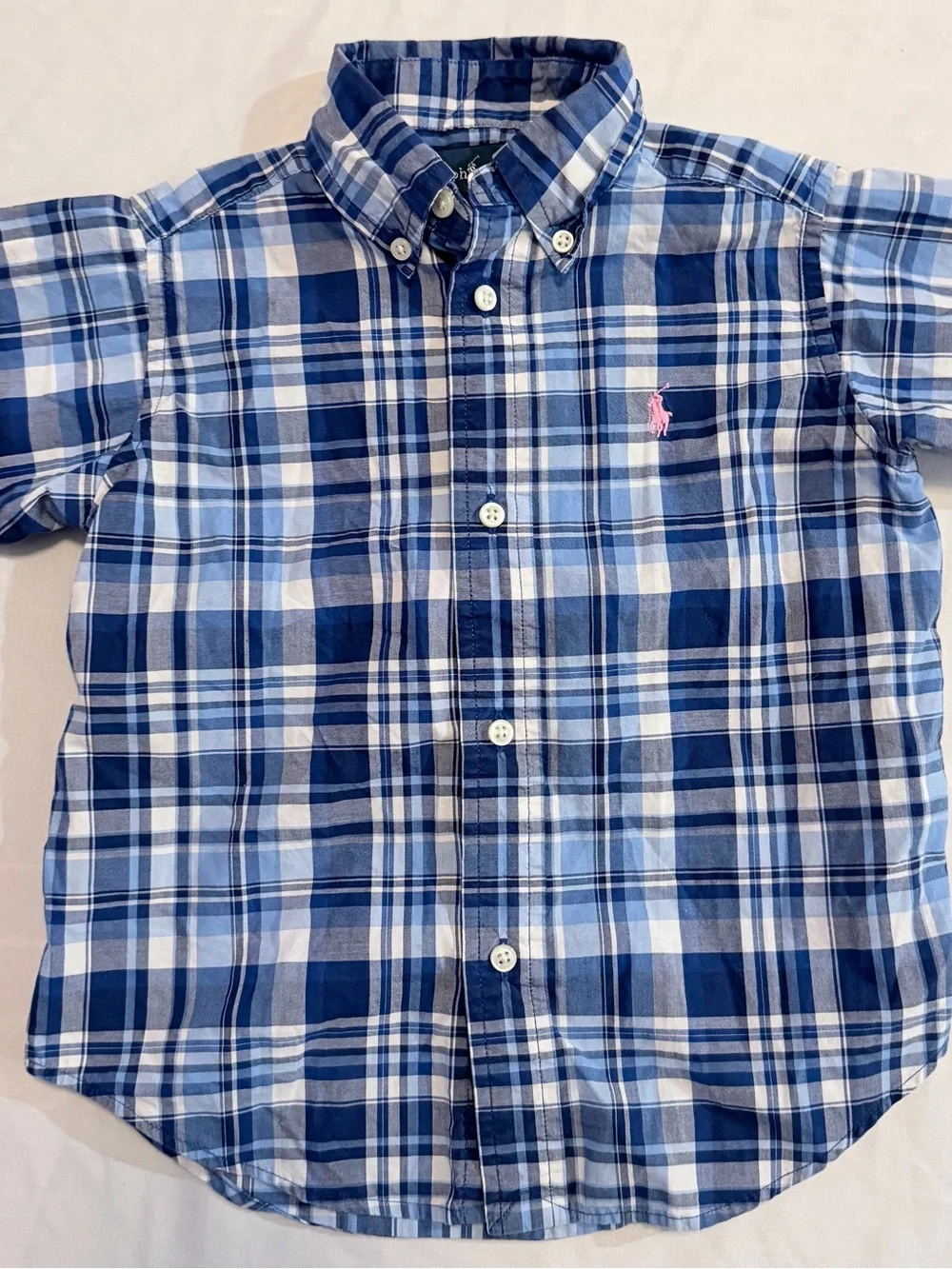 Ralph Lauren 2T Blue and White Plaid Button-Down Shirt